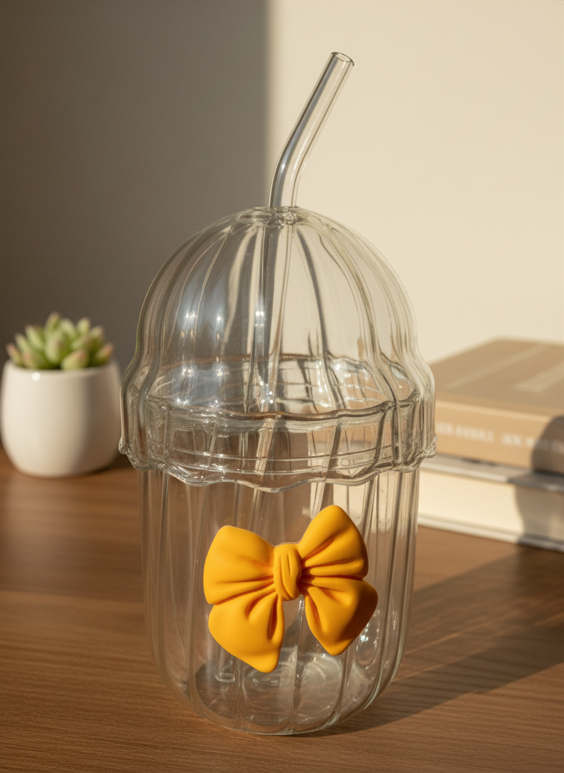 Bow Sipper Glass Cup