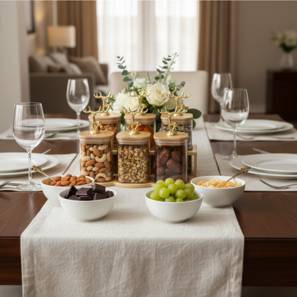Fabulous 6-Piece Glass Jar Station with Airtight Wooden Lids (1163)