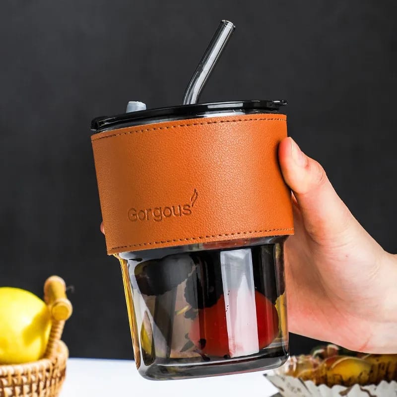 400ml Creative Amber Straw Glass Large Capacity Coffee Cup
