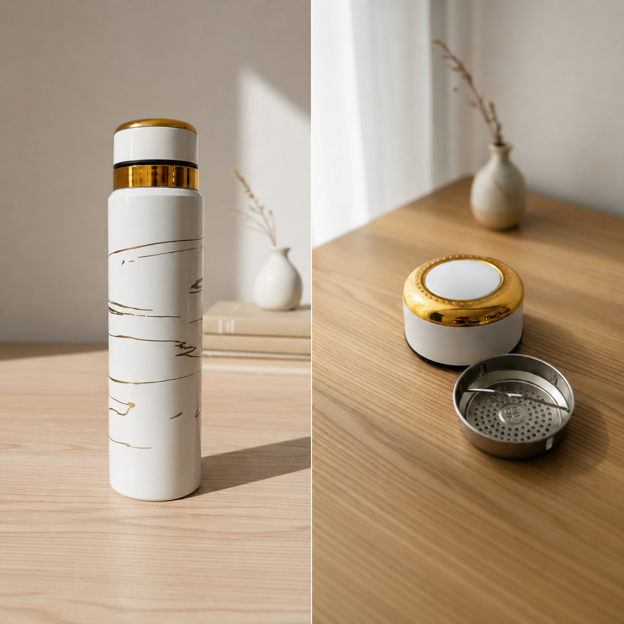 White Bottle Marble Printed - Stainless Steel