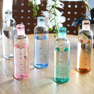 Clear Glass water bottle with Time Scale
