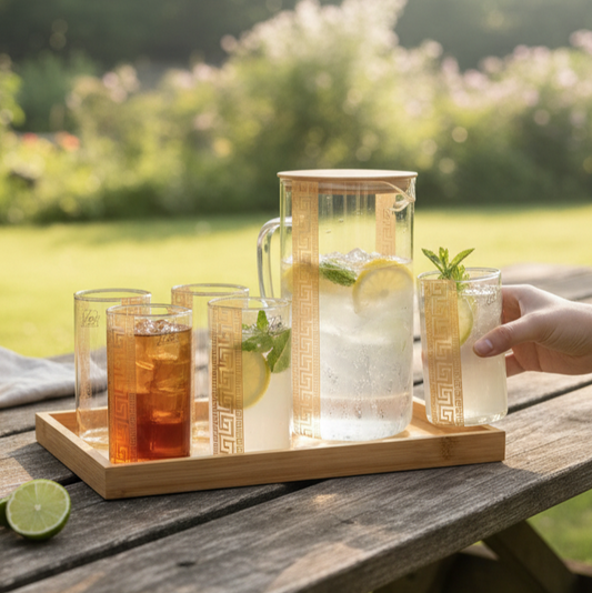 GoldLine Patterned 8-Pcs Glass Beverage Set