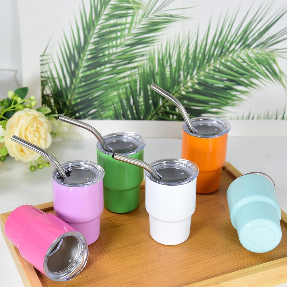 Mini Tumbler Shot Glass with Straw and Lid