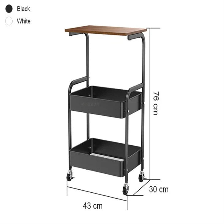 3-Tier Metal Rolling Cart with Wooden Top