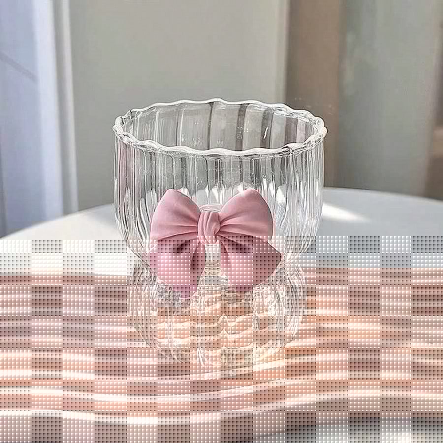 1pc Pink Glass Cup With 3D Bow Lid, Heat-Resistant Borosilicate Glass Cup