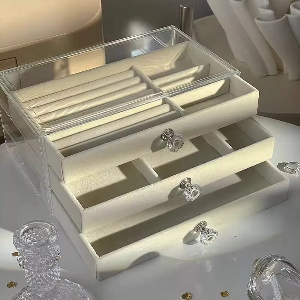 Flannel Jewelry Box Drawer (3-Layer) – Perfect for Storing Earrings, Necklaces & Rings