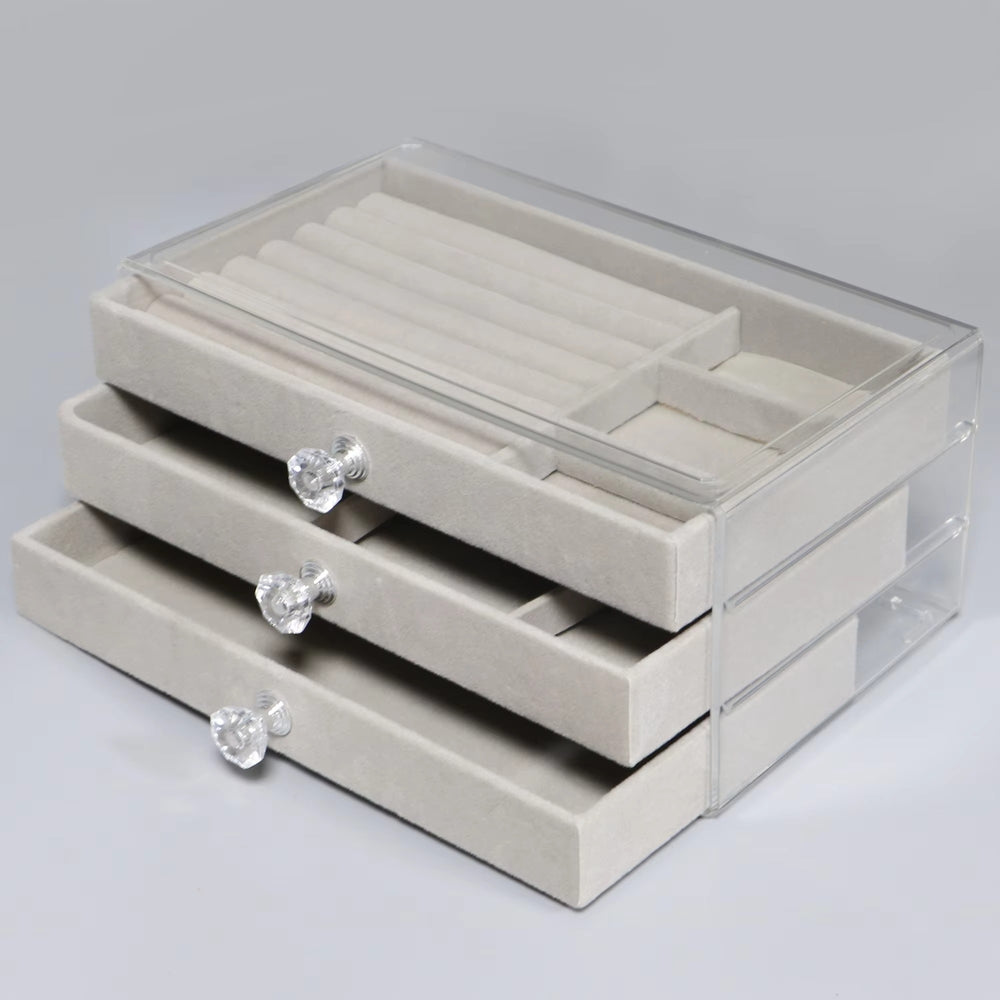 Flannel Jewelry Box Drawer (3-Layer) – Perfect for Storing Earrings, Necklaces & Rings