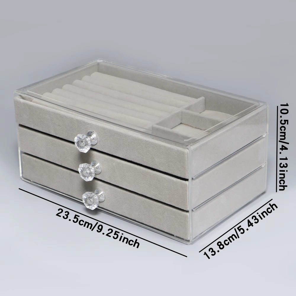 Flannel Jewelry Box Drawer (3-Layer) – Perfect for Storing Earrings, Necklaces & Rings