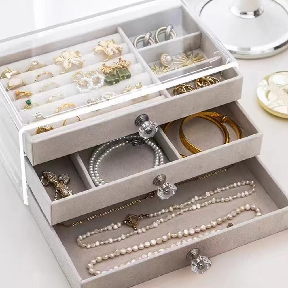Flannel Jewelry Box Drawer (3-Layer) – Perfect for Storing Earrings, Necklaces & Rings