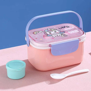 Snap & Munch Double Decker Lunch Box with Handle, Sauce Bowl, and Spoon