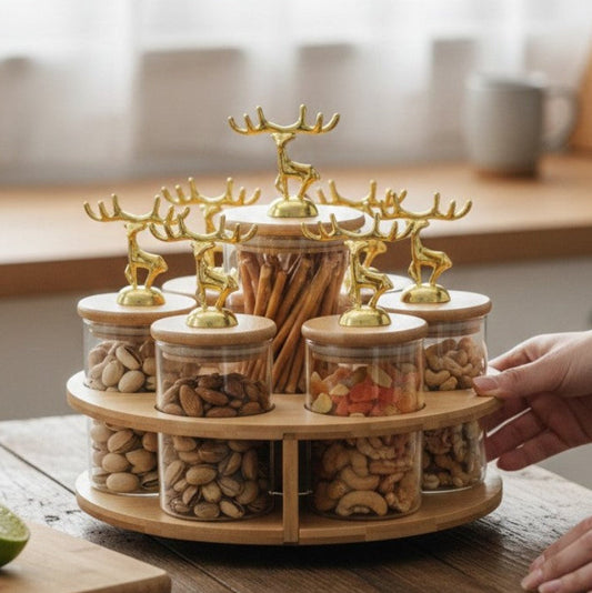 Golden 7-Pcs Rotating Storage Jars Station