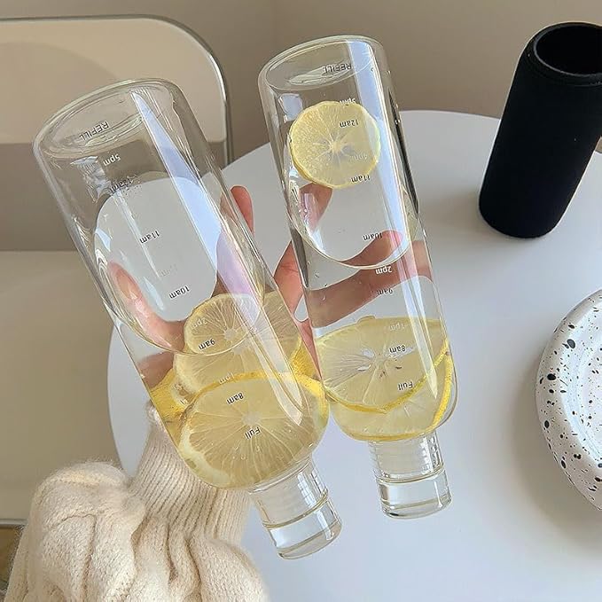 Clear Glass water bottle with Time Scale