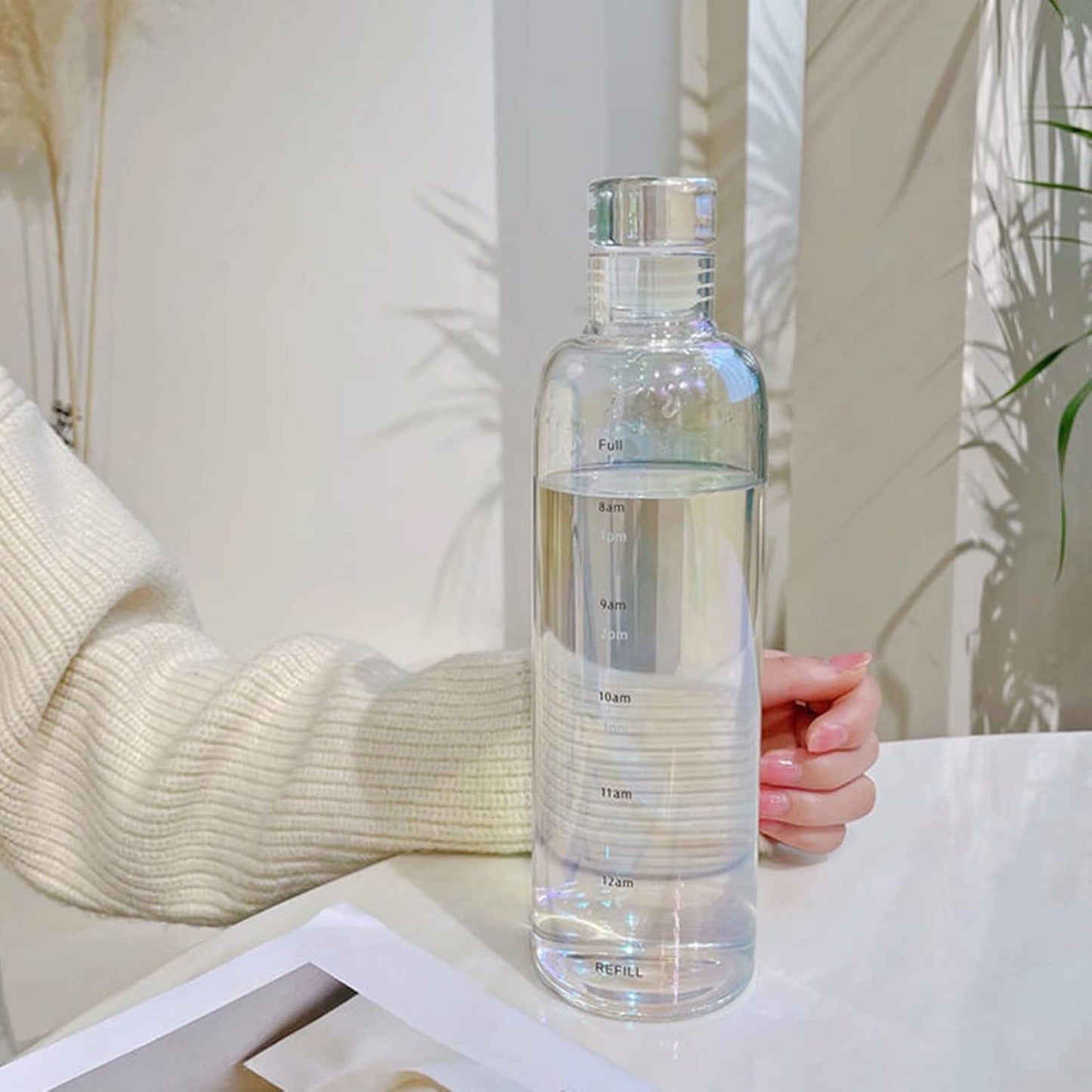Clear Glass water bottle with Time Scale