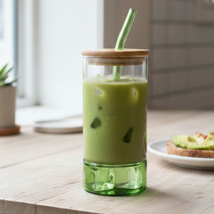 Round Glass Tumbler & Straw with Wooden Airtight Lid