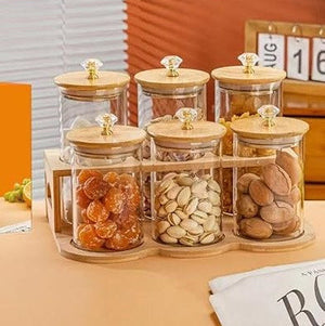 DiamondTop 6-Pcs Glass Jar Set with Bamboo Stand (1118)