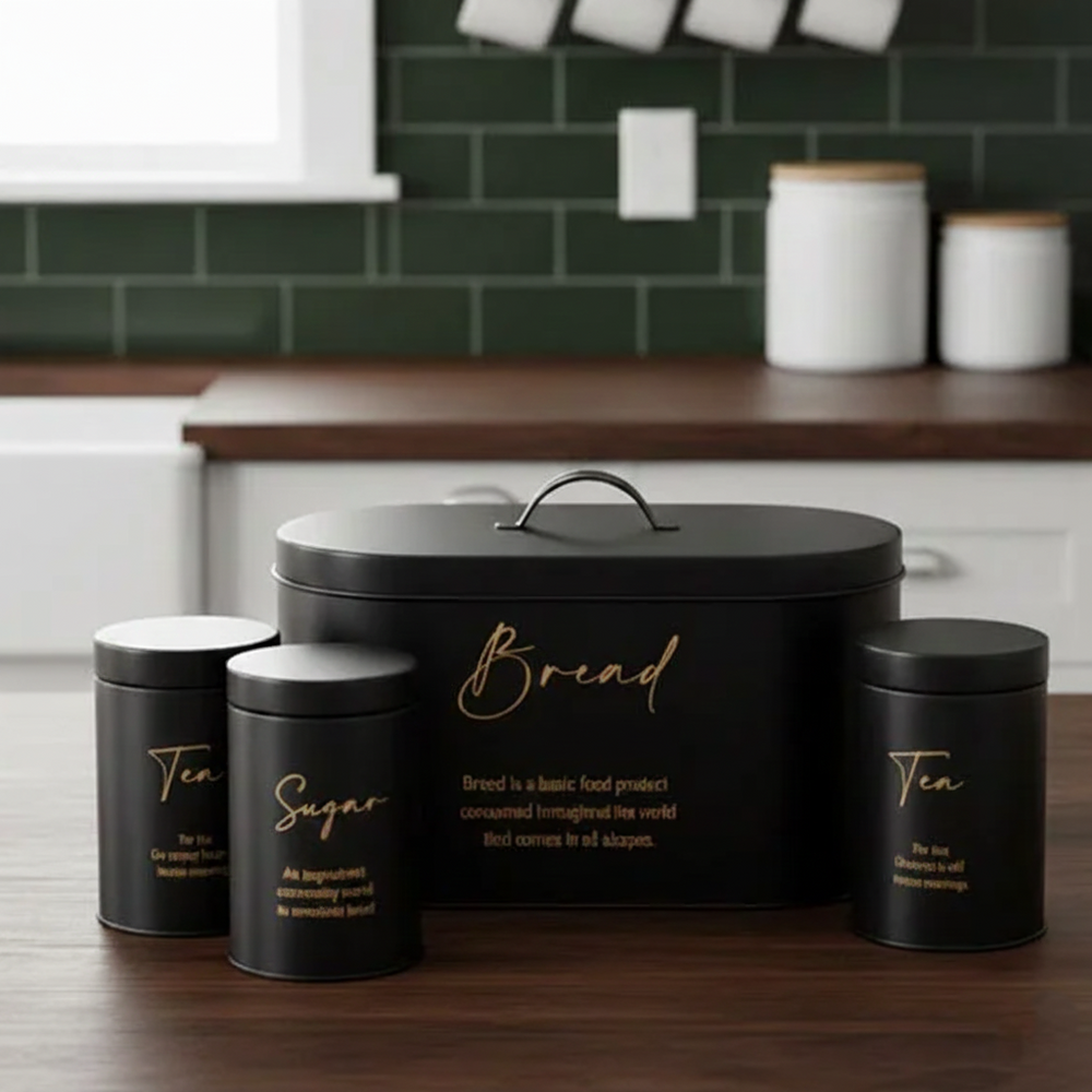 Luxury 4-Piece Bread, Tea, Coffee, and Sugar Canister Set