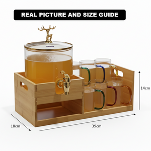 Echou GoldenDeer Glass Dispenser Set with Wooden Stand & 6 Glasses