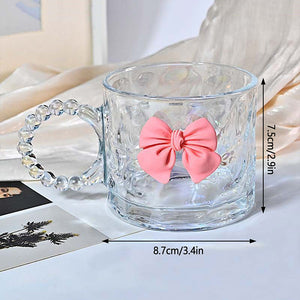 Luxury Pink Bow Glass Mug with Beaded Handle