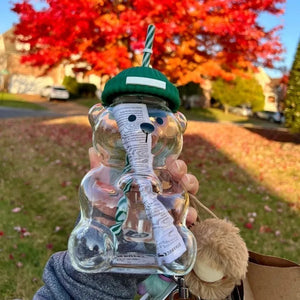 Cute Bear Cartoon Glass Straw Cup
