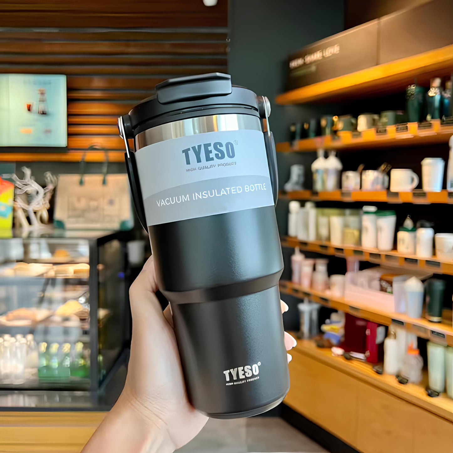 TYESO® SteelCore Stainless Steel Dual-Lid Tumbler with Top-Handle (900ml) (TS-8828)