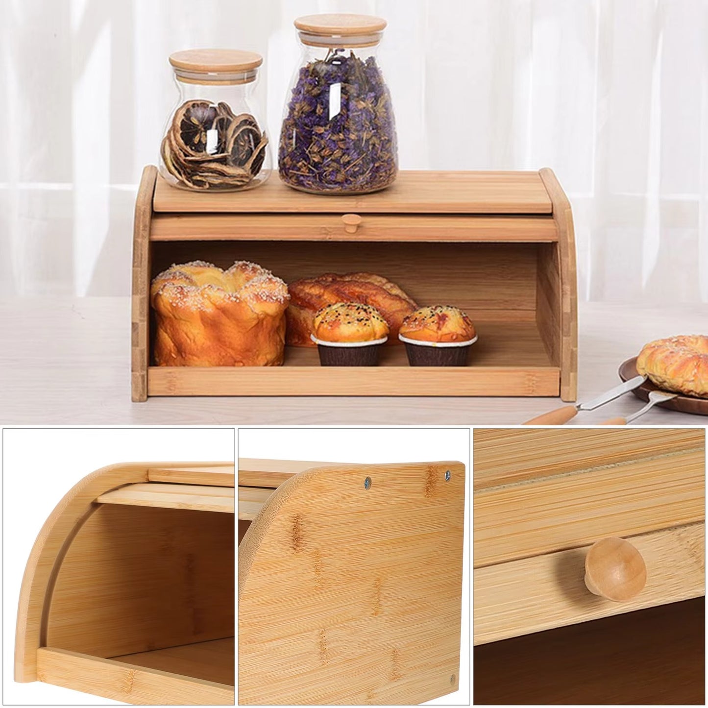 Premium Roll-Top Wooden Bread Box