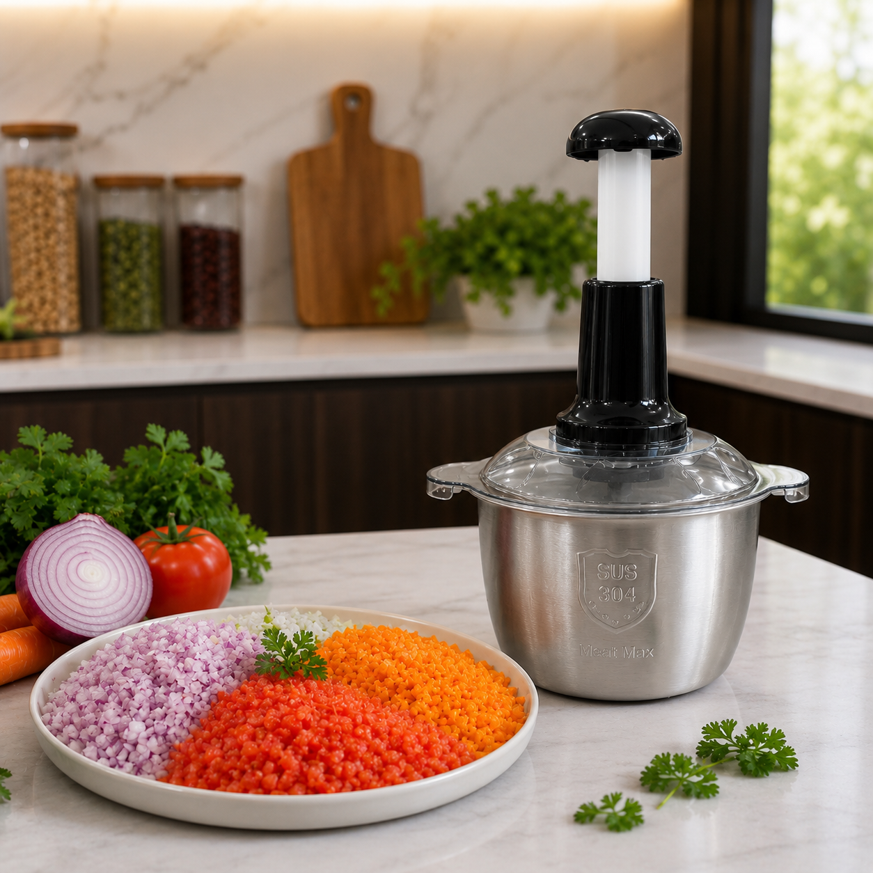 Falari Stainless Steel Push Chopper