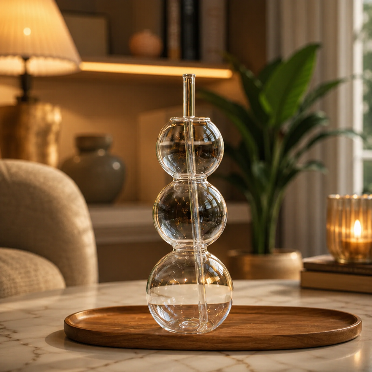 Caterpillar Double Bubble Glass Coffee Cup with Straw