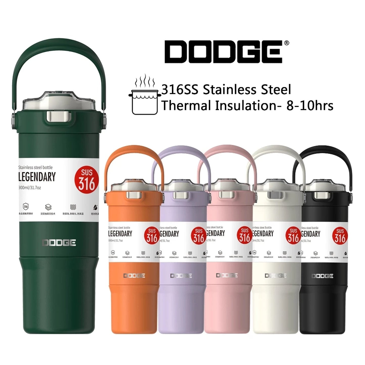 DODGE - Double Wall Vacuum Stainless Steel Tumbler with Dual-Sipping & Handle (770ml) (DB-23682-S)