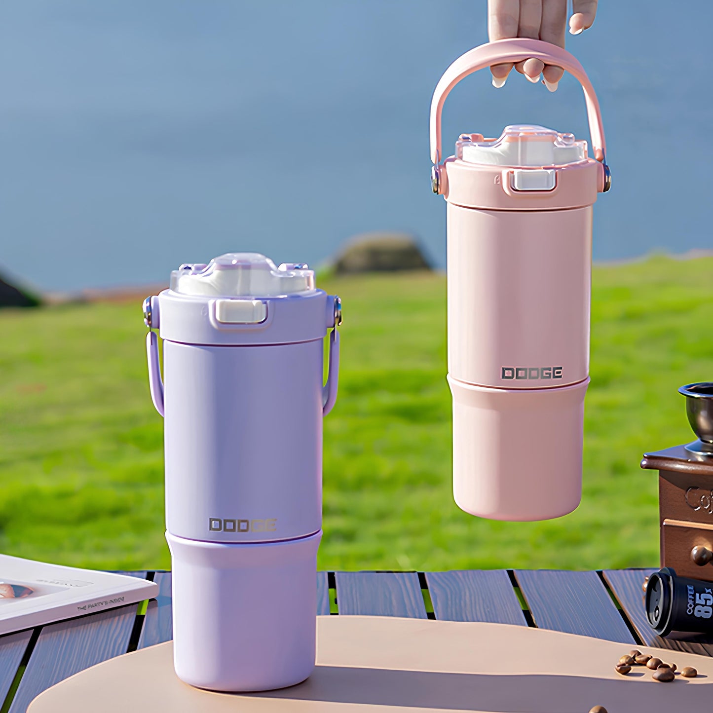 DODGE - Double Wall Vacuum Stainless Steel Tumbler with Dual-Sipping & Handle (770ml) (DB-23682-S)