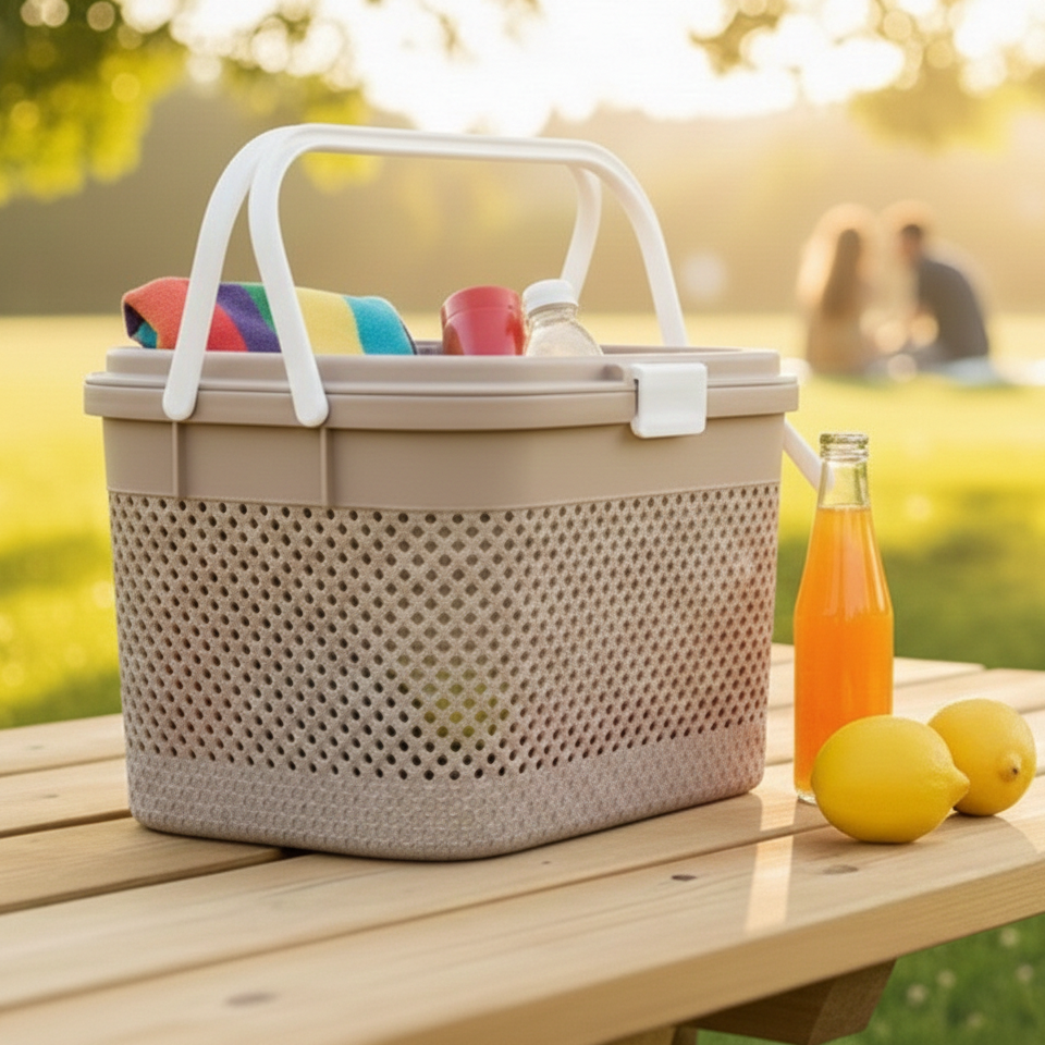Knitted Pattern Picnic Basket with Handle (2139) by Limon