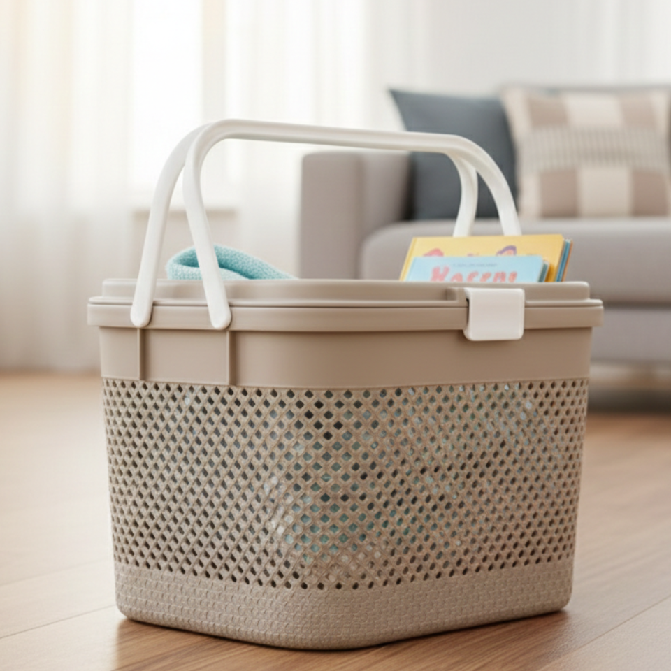 Knitted Pattern Picnic Basket with Handle (2139) by Limon