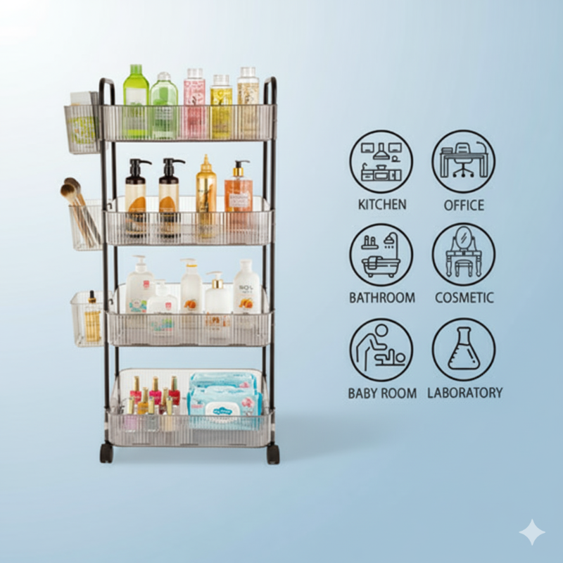 4-Tier Acrylic Utility Rolling Trolley (2374) by Limon