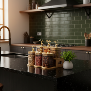 Fabulous 6-Piece Glass Jar Station with Airtight Wooden Lids (1163)