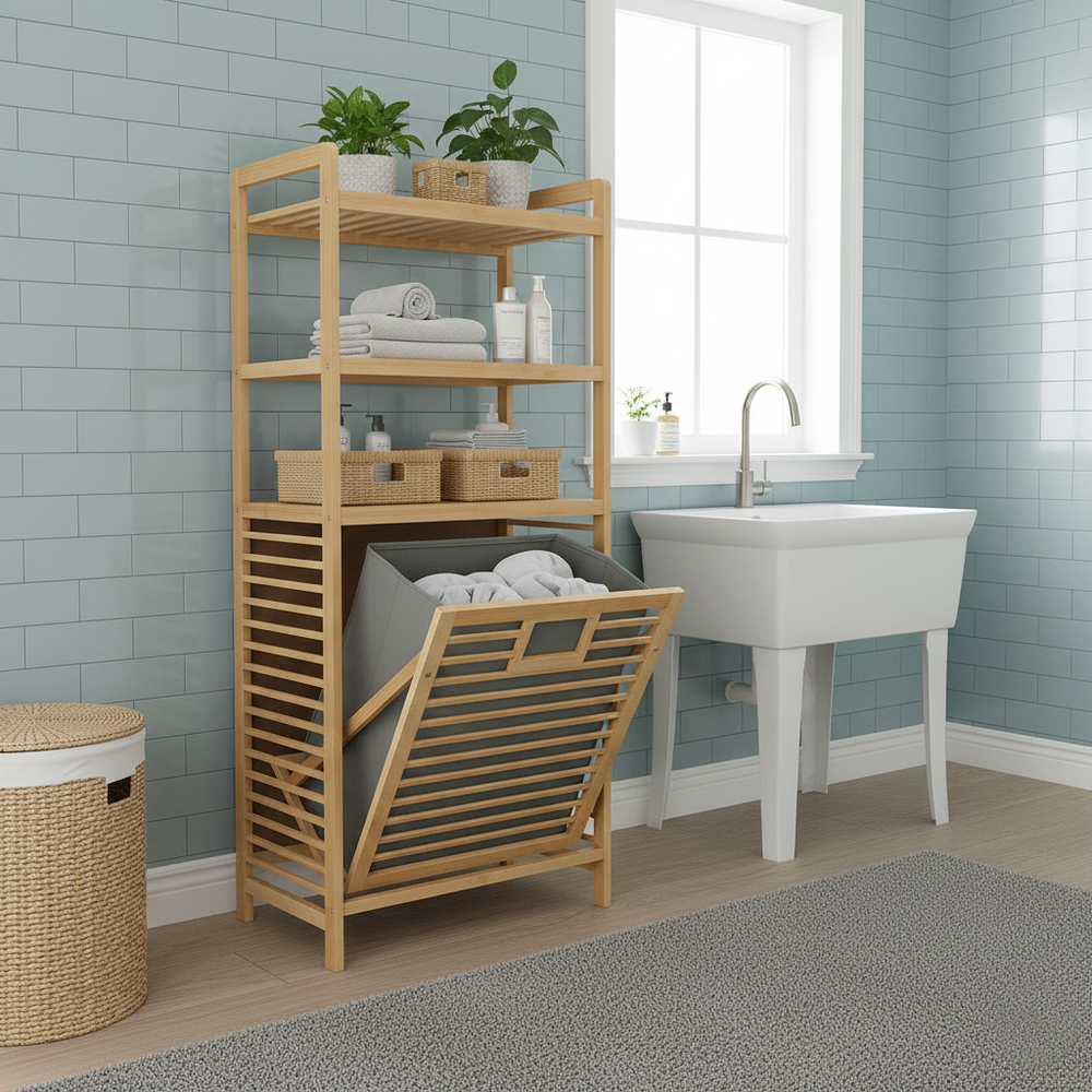 3-Tier BambooStack Laundry Tower