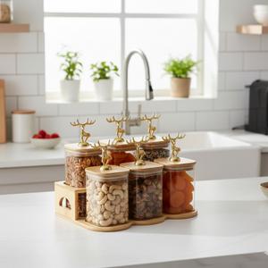Fabulous 6-Piece Glass Jar Station with Airtight Wooden Lids (1163)