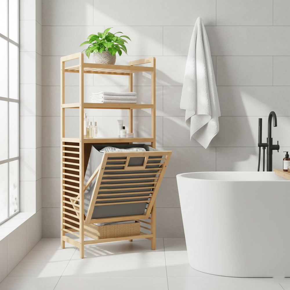 3-Tier BambooStack Laundry Tower
