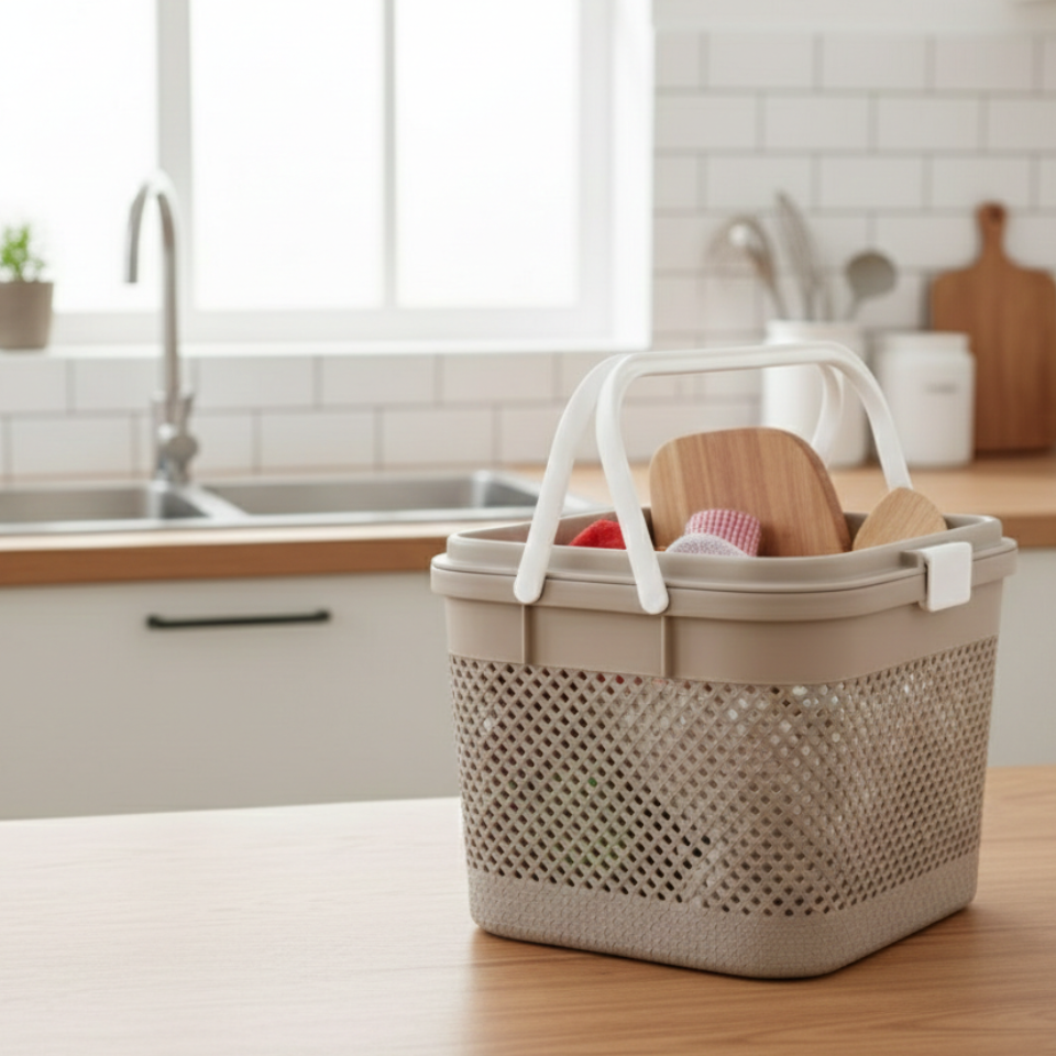 Knitted Pattern Picnic Basket with Handle (2139) by Limon