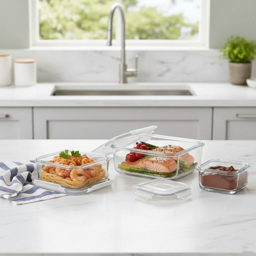 3‑Pcs Premium Square Glass Storage Set with Lids (2048) by Limon