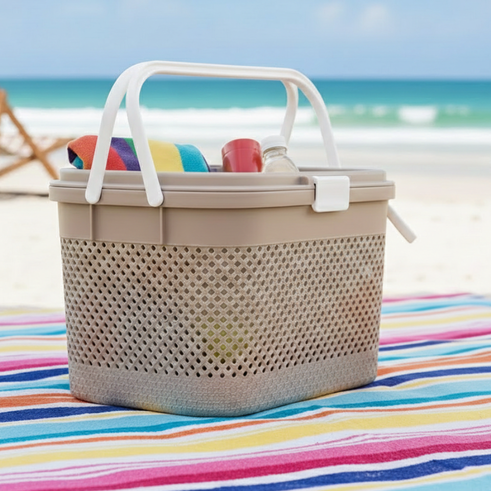 Knitted Pattern Picnic Basket with Handle (2139) by Limon