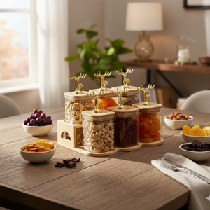 Fabulous 6-Piece Glass Jar Station with Airtight Wooden Lids (1163)