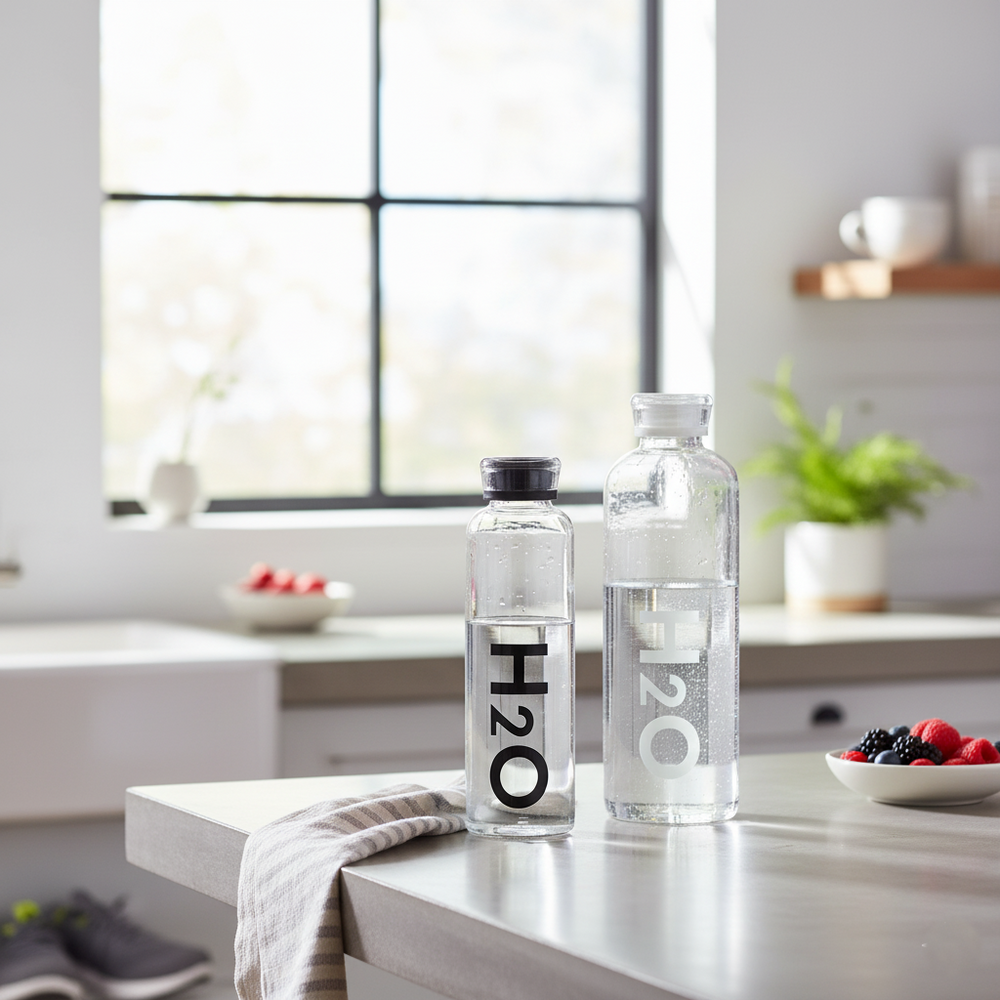 H2O LumiVac Glass Water Bottle with Vacuum Lid