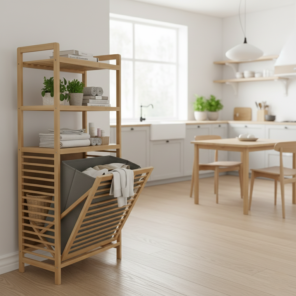 3-Tier BambooStack Laundry Tower