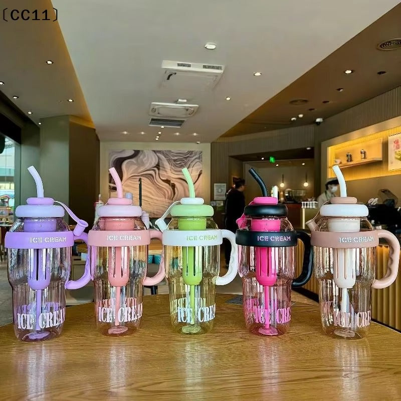 1Pcs Cute Portable Children's Plastic Cup Leakproof With Straw