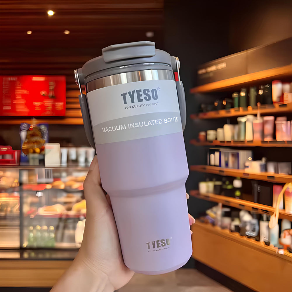 TYESO® SteelCore Stainless Steel Dual-Lid Tumbler with Top-Handle (900ml) (TS-8828)