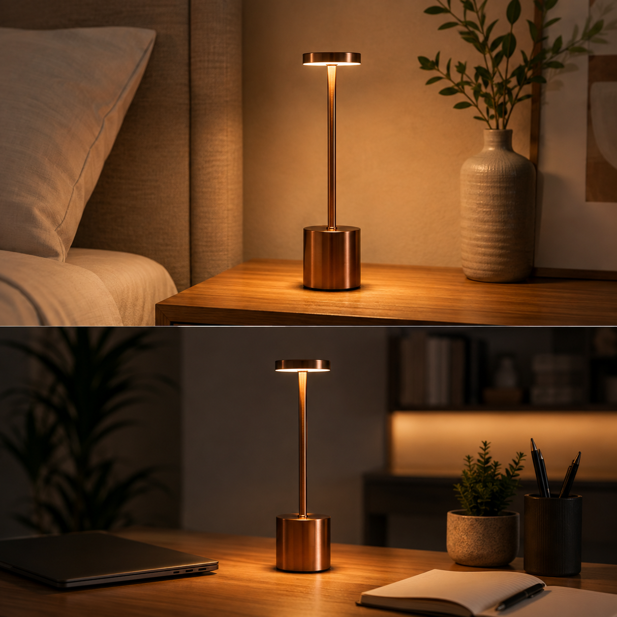 Long Neck Metal Touch Sense LED Lamp – Modern Minimalist Design, Rechargeable.