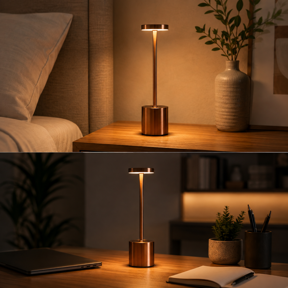 Long Neck Metal Touch Sense LED Lamp – Modern Minimalist Design, Rechargeable.
