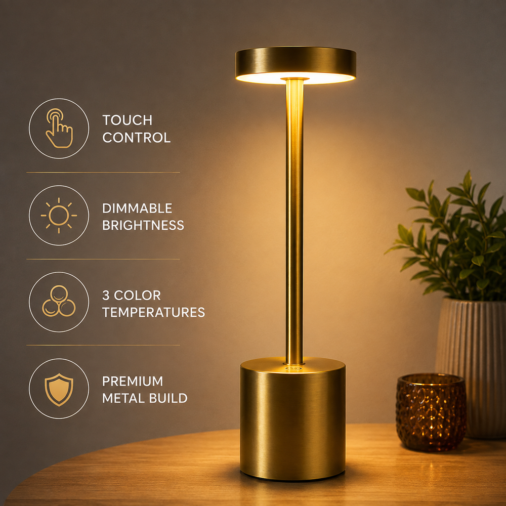 Long Neck Metal Touch Sense LED Lamp – Modern Minimalist Design, Rechargeable.