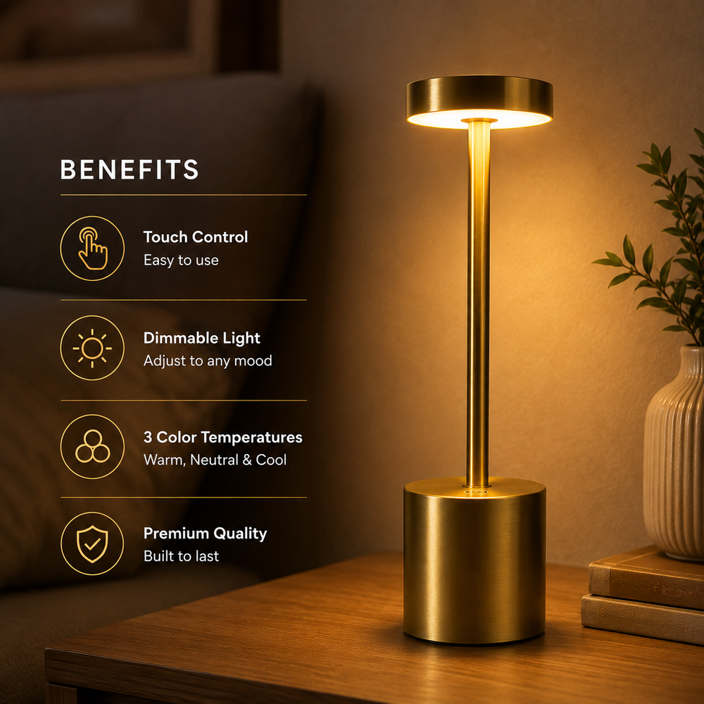 Long Neck Metal Touch Sense LED Lamp – Modern Minimalist Design, Rechargeable.