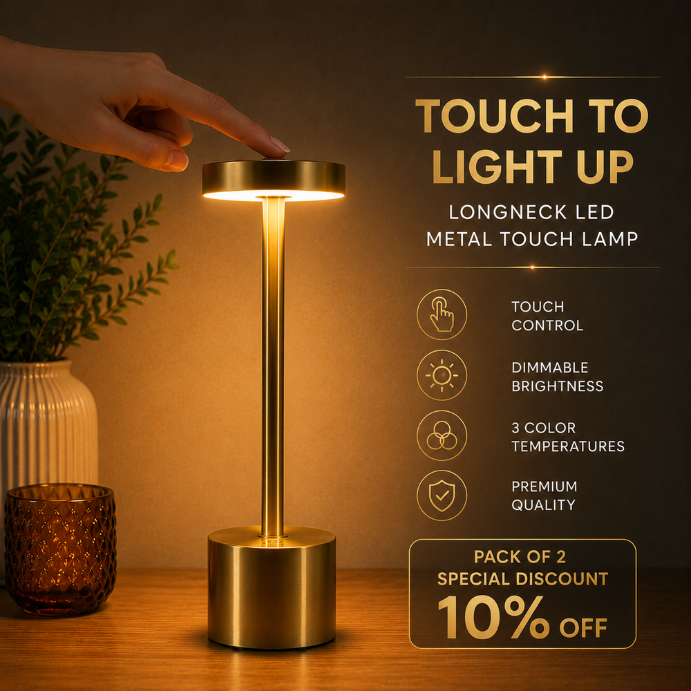 Long Neck Metal Touch Sense LED Lamp – Modern Minimalist Design, Rechargeable.