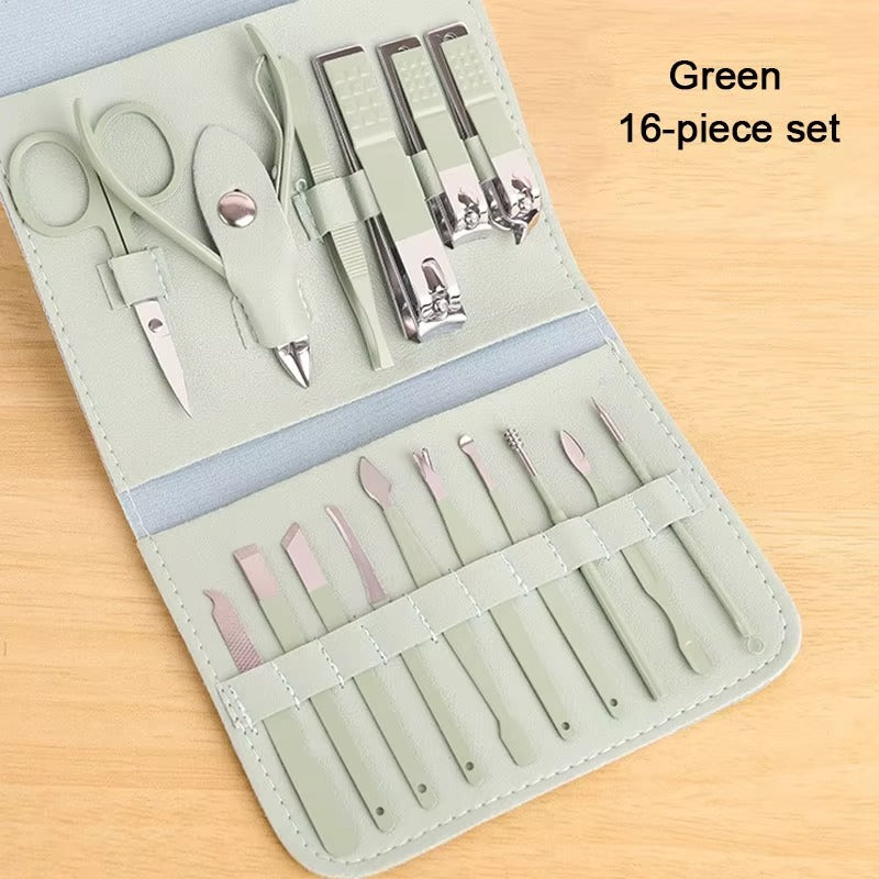 New 16PCS Nail Cutter Set Professional Nail Clipper Men and Women Nail Cutter Set Scissors Stainless Steel Pedicure Tools